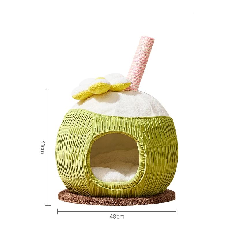 Dailypets Natural Wood Cat Tree with Coconut Cat Bed and Multi-Level Climbing Platforms
