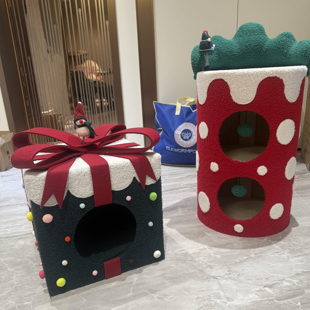 Dailypets Festive Cat Tree and Double Cat Bed Set with Christmas Tree Design