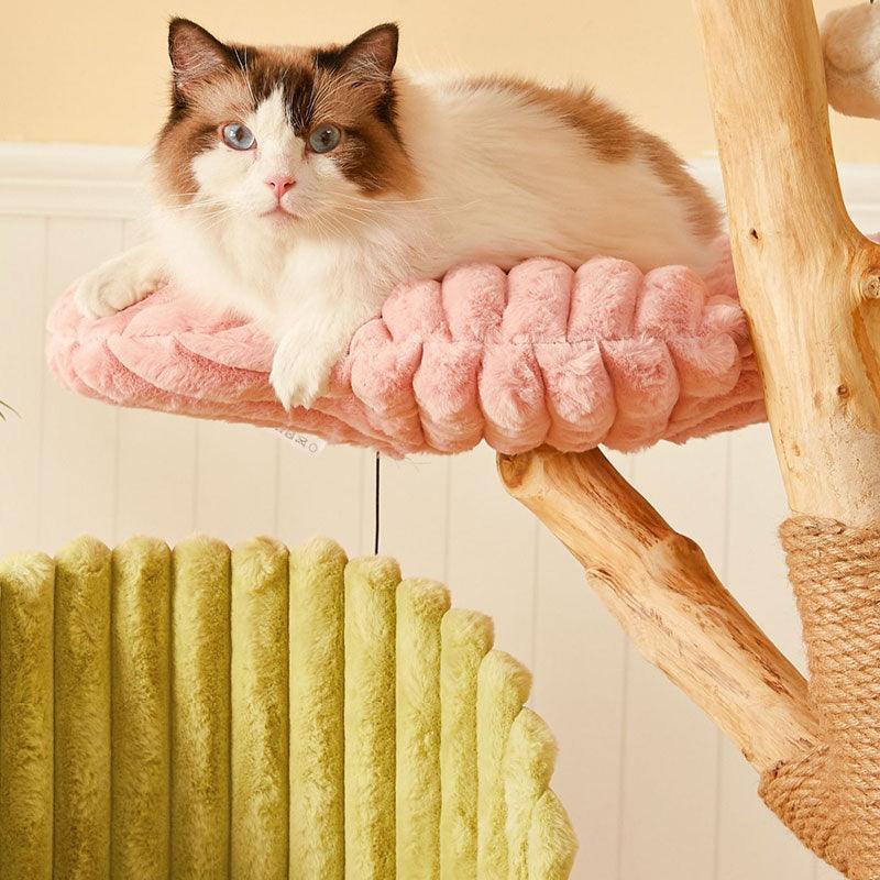 Dailypets Flower Cloud-Top Cat Tree with Fruitwood Posts and Cozy Cat Cave for Indoor Cats