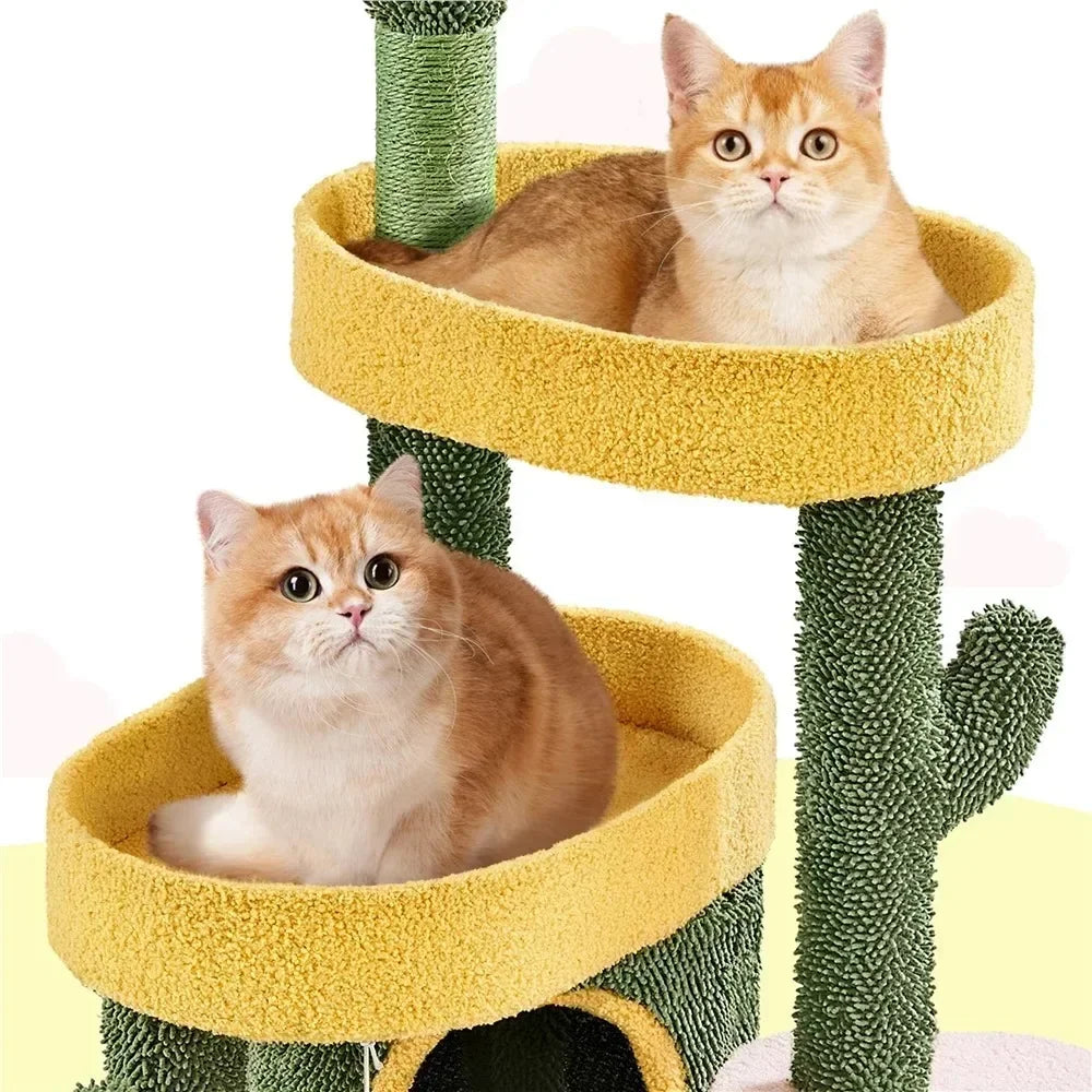 Dailypets Succulent-Inspired Cat Tree with Plush Perches, Enclosed Nest and Play Toy
