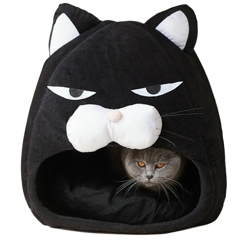Dailypets Black Cat Cave Bed with Soft Plush Interior and Cozy Enclosed Sleeping Space