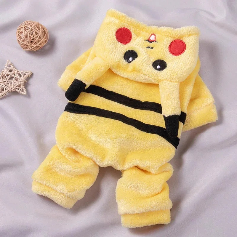 Dailypets Pikachu Cat Costume with Soft Plush Fabric and Four-Leg Design