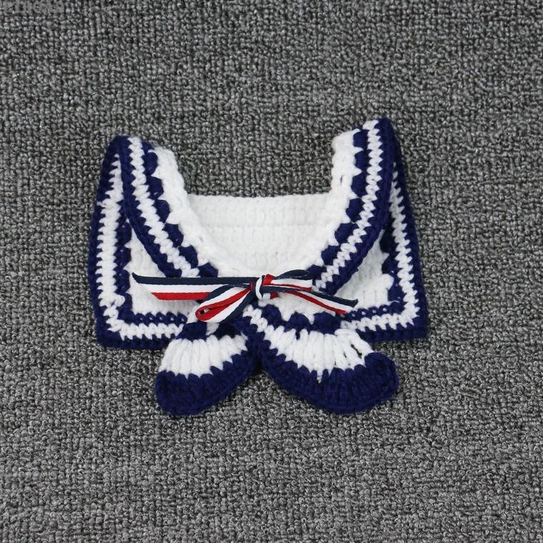 Dailypets Sailor Cat Collar with Knitted Bow for Everyday Dress-Up
