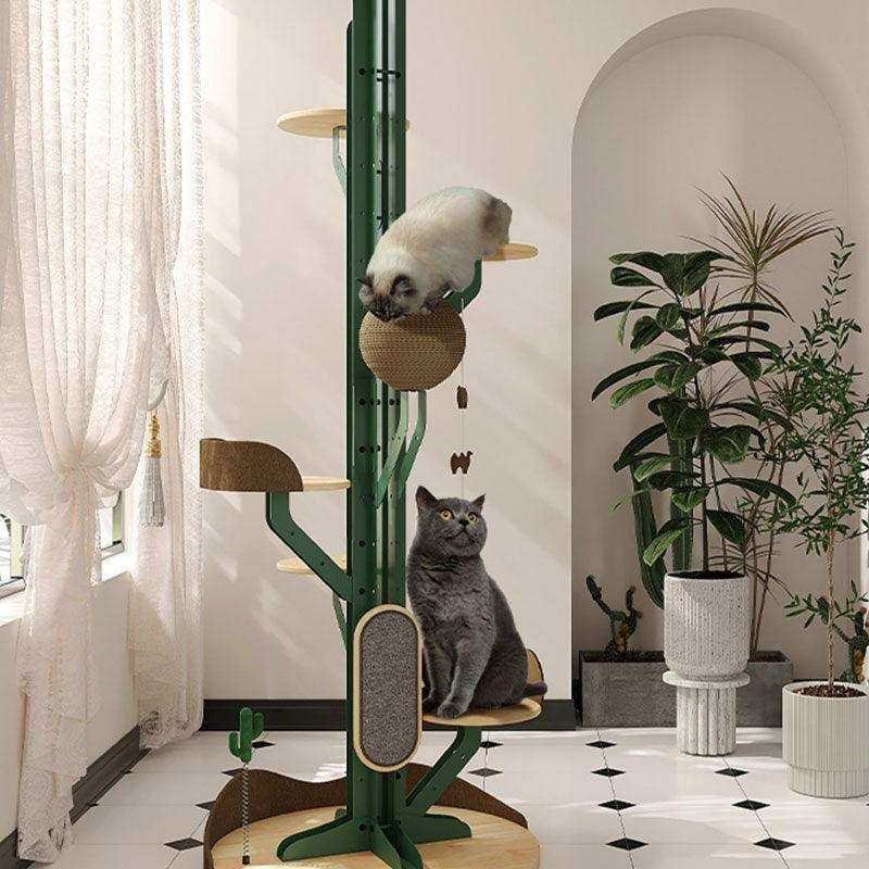 Dailypets Adjustable Floor-to-Ceiling Cat Tree with Wooden Platforms and Hanging Toys