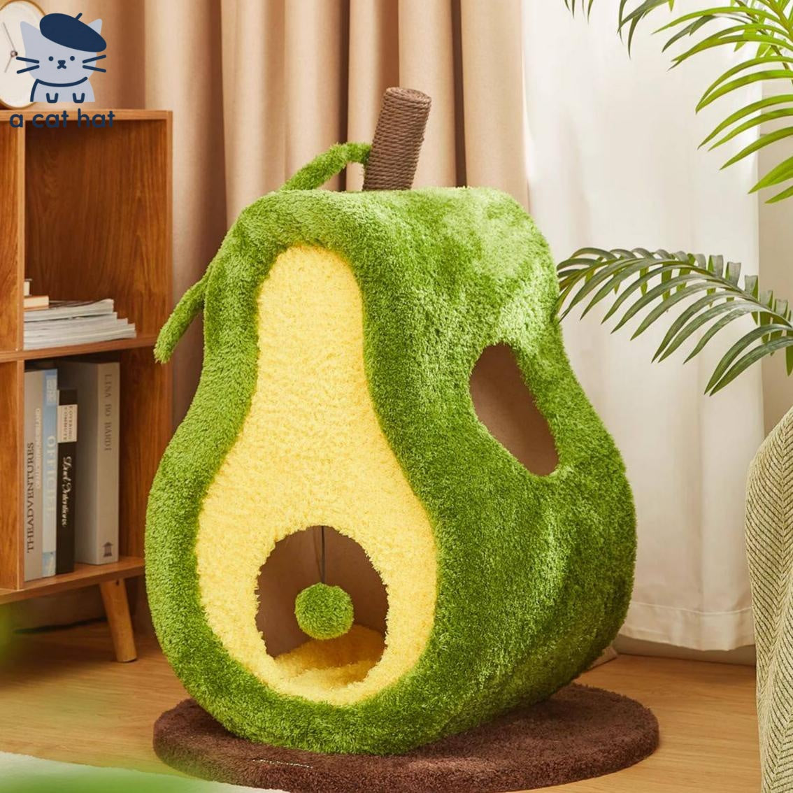 Dailypets Avocado Cat Scratcher Bed with Enclosed Cat Cave and Built-In Scratching Surface