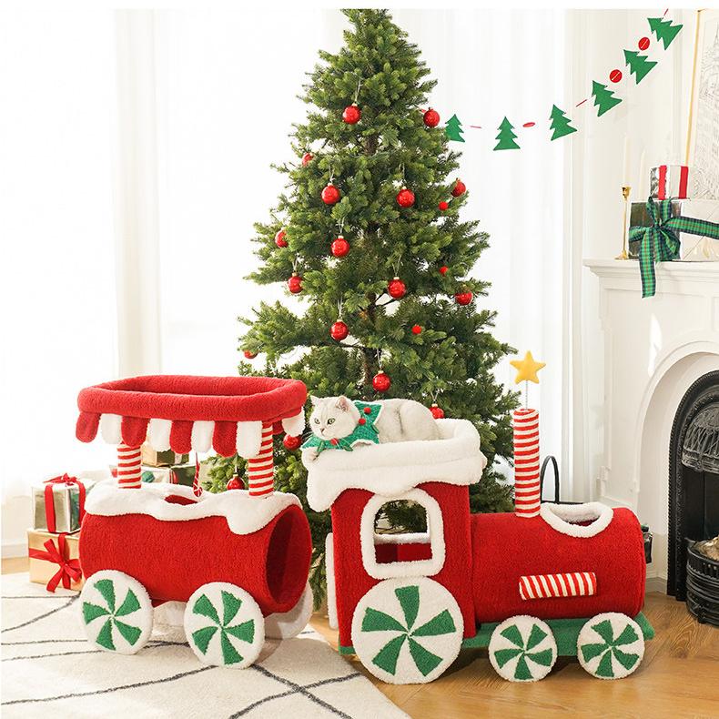 Dailypets Christmas Cat Activity Tree with Connected Cat Houses and Scratching Posts