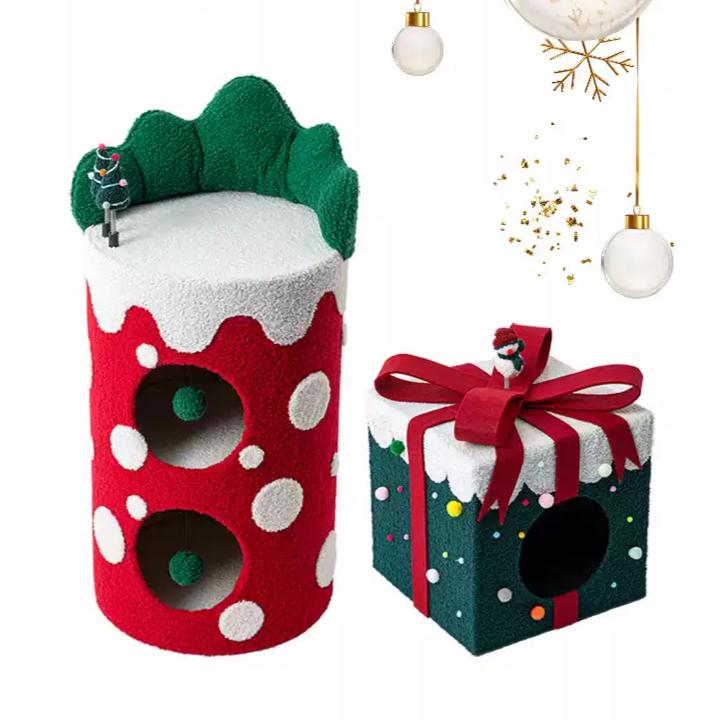 Dailypets Festive Cat Tree and Double Cat Bed Set with Christmas Tree Design