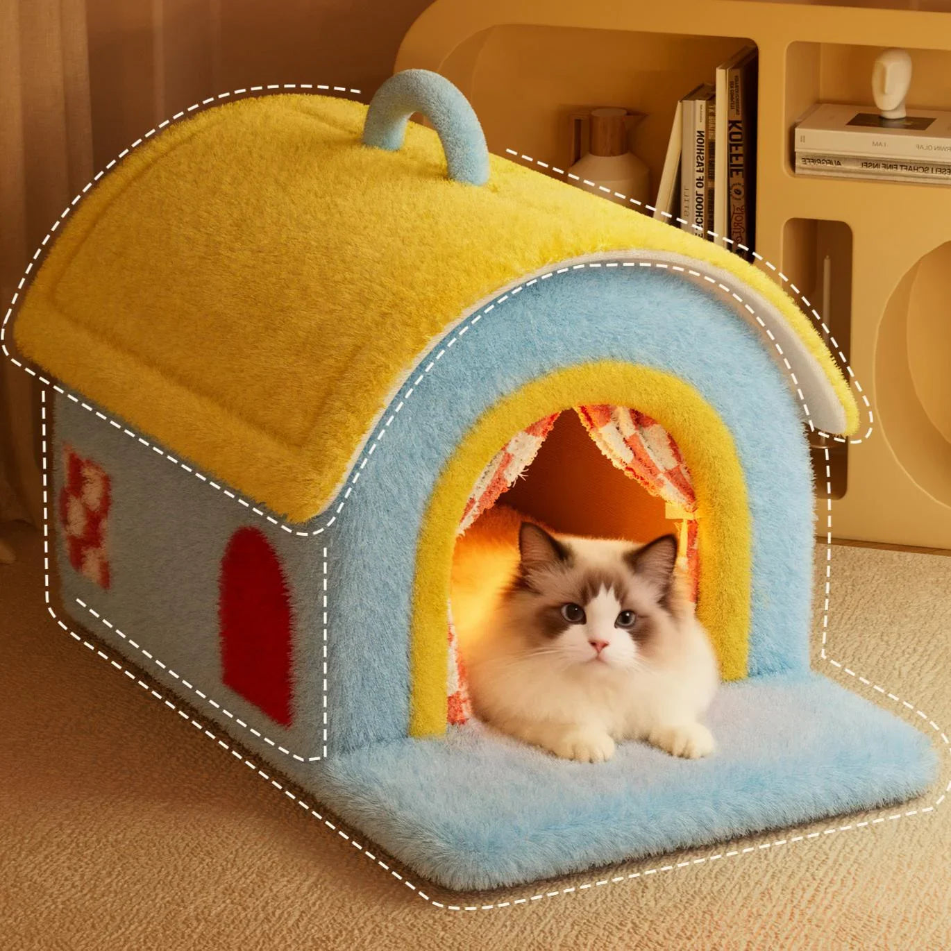 Dailypets Portable Balcony Cat House – Cozy Plush Indoor Hideaway for Cats