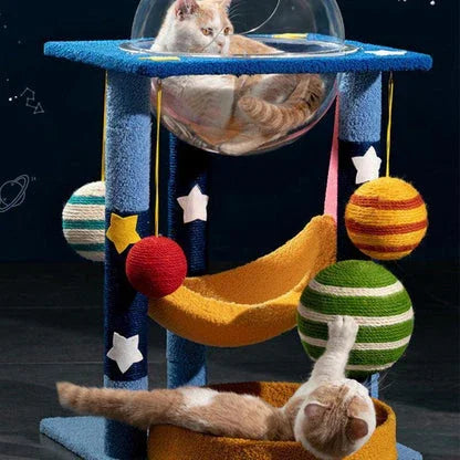 Dailypets Space-Themed Multi-Level Cat Tree with Hammock, Scratching Posts and Cozy Resting Areas