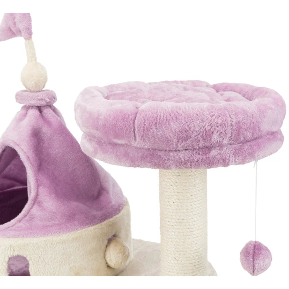 Dailypets Princess Castle Cat Tree with Plush Hideaway, Scratching Post and Elevated Lounger