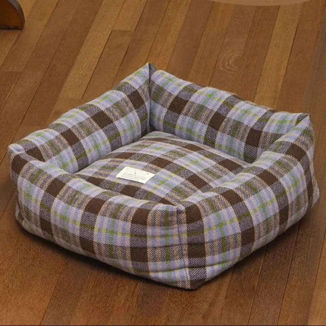 Dailypets Retro Cat Sofa Bed – Cushioned Plaid Pet Bed with Removable Cover