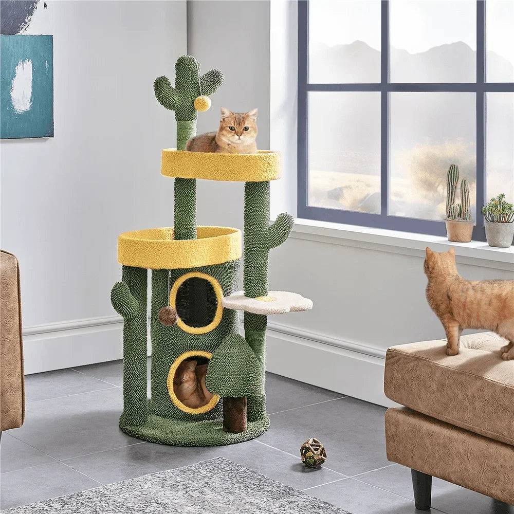 Dailypets Succulent-Inspired Cat Tree with Plush Perches, Enclosed Nest and Play Toy