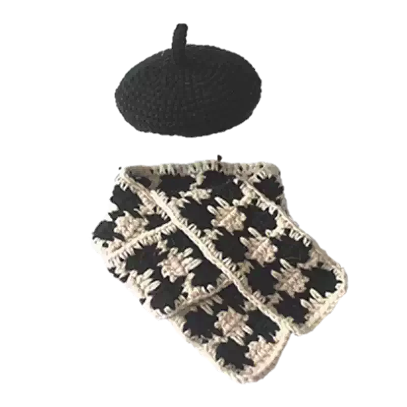 Dailypets Artist Beret and Plaid Scarf Set for Stylish Indoor Cats