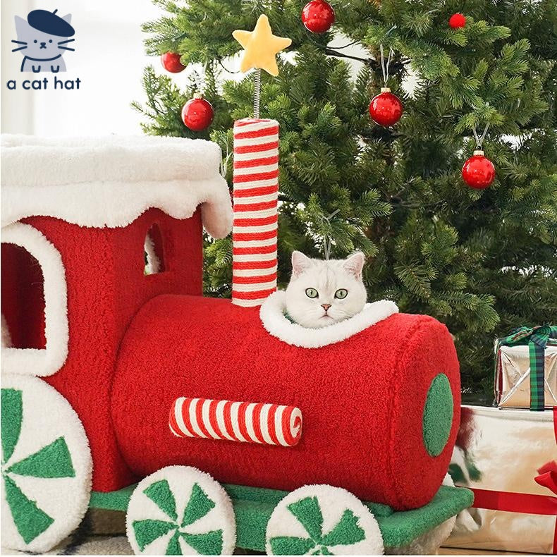 Dailypets Christmas Cat Activity Tree with Connected Cat Houses and Scratching Posts