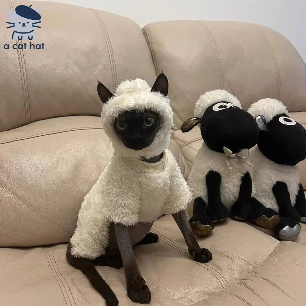 Dailypets Sheep Cat Costume with Soft Fleece and Full-Coverage Design