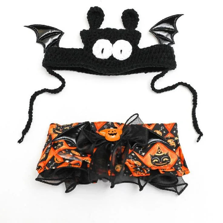 Dailypets Halloween Bat Pet Costume Set with Hat and Pumpkin Bib