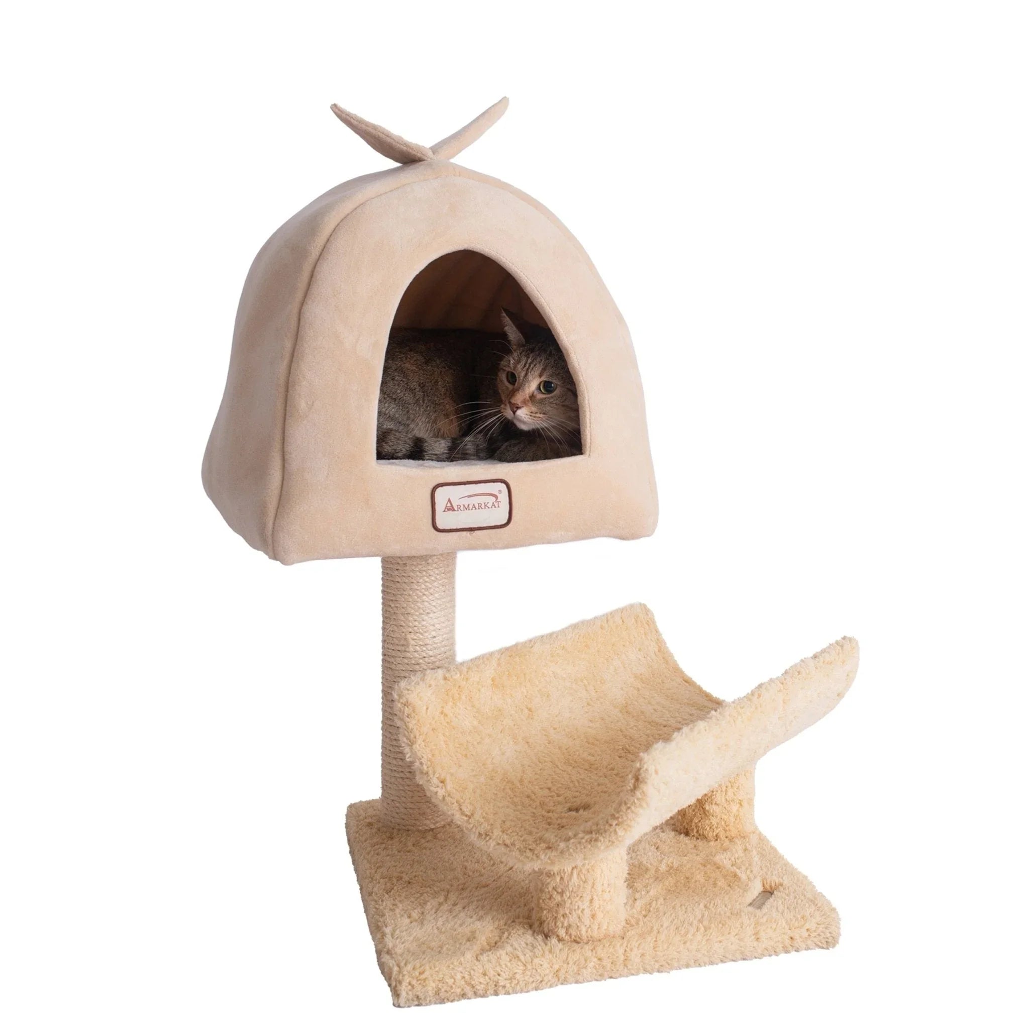 Dailypets Compact Cat Tree with Elevated Cabin Bed, Plush Platform and Sisal Scratching Post