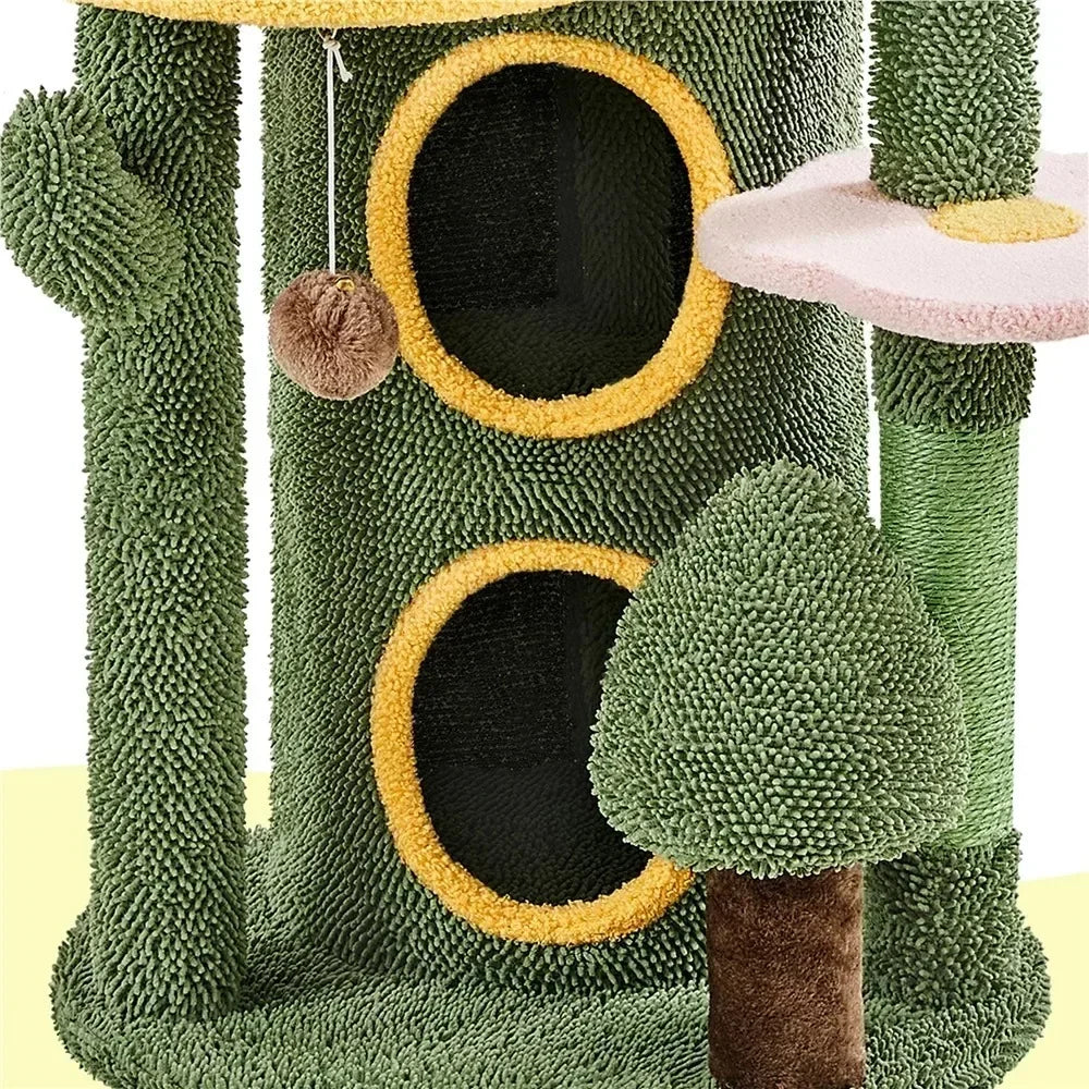 Dailypets Succulent-Inspired Cat Tree with Plush Perches, Enclosed Nest and Play Toy