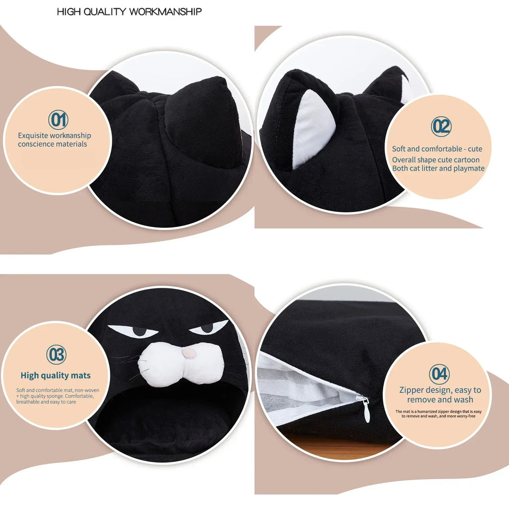 Dailypets Black Cat Cave Bed with Soft Plush Interior and Cozy Enclosed Sleeping Space