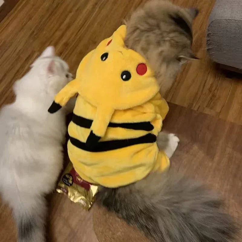 Dailypets Pikachu Cat Costume with Soft Plush Fabric and Four-Leg Design