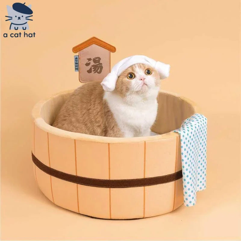 Dailypets Warm Bath Cat Bed – Plush Hot Spring Bolster Bed for Indoor Cats