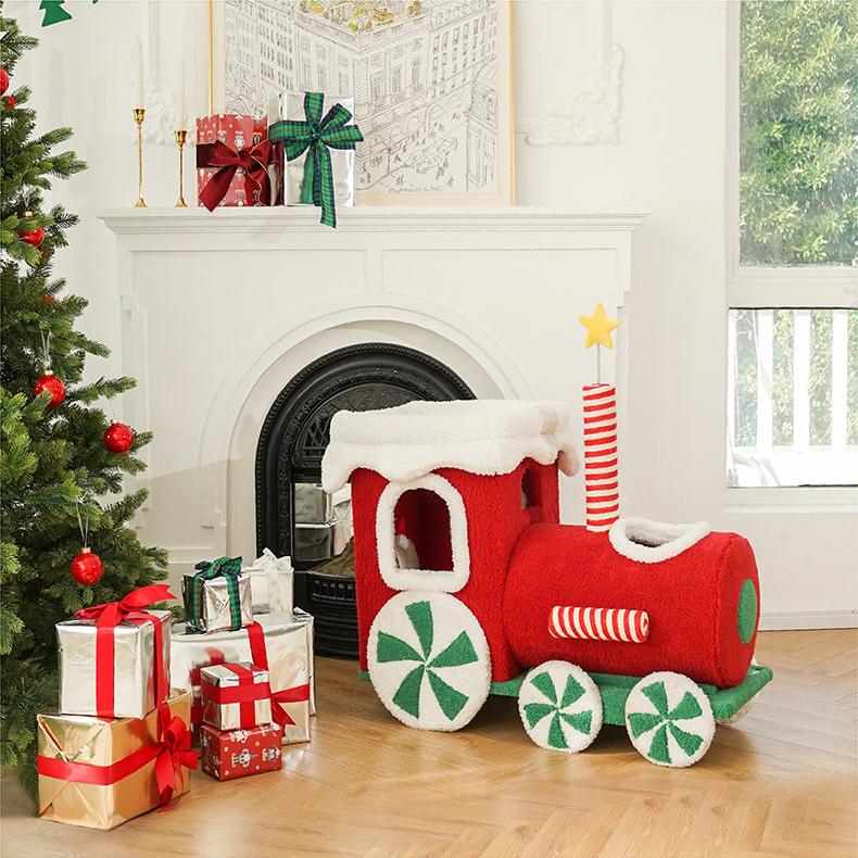 Dailypets Christmas Cat Activity Tree with Connected Cat Houses and Scratching Posts