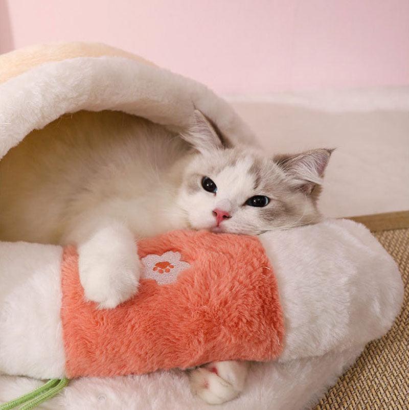 Dailypets Warm Cat Sleeping Bag – Flower Design Semi-Enclosed Bed for Indoor Cats
