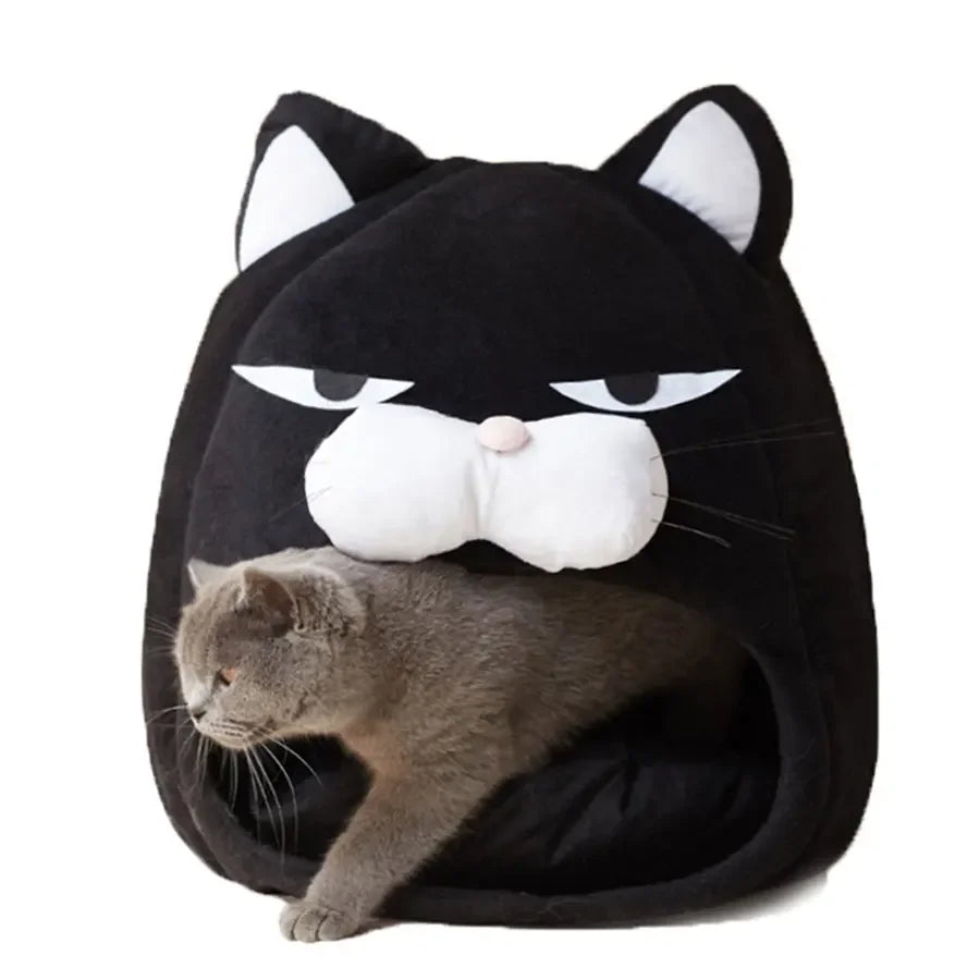 Dailypets Black Cat Cave Bed with Soft Plush Interior and Cozy Enclosed Sleeping Space