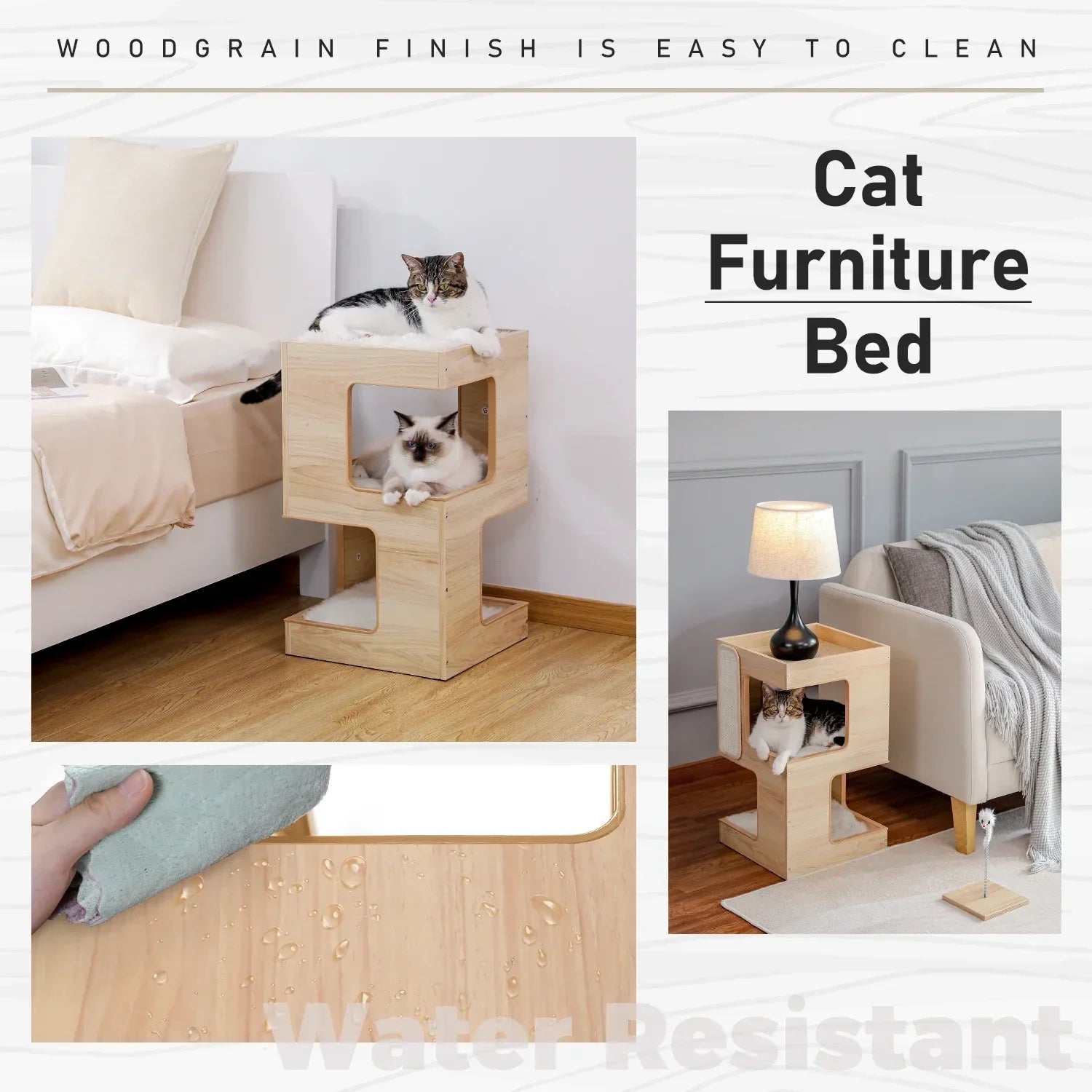 Dailypets Modern Side Table Cat Tree with Cozy Cat Condo, Scratching Post and Open Loungers