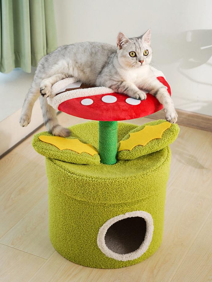 Dailypets Piranha Plant Cat Tree with Cat Cave, Sisal Scratching Post and Cozy Perch