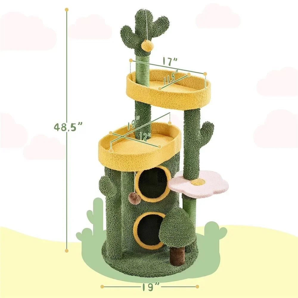 Dailypets Succulent-Inspired Cat Tree with Plush Perches, Enclosed Nest and Play Toy