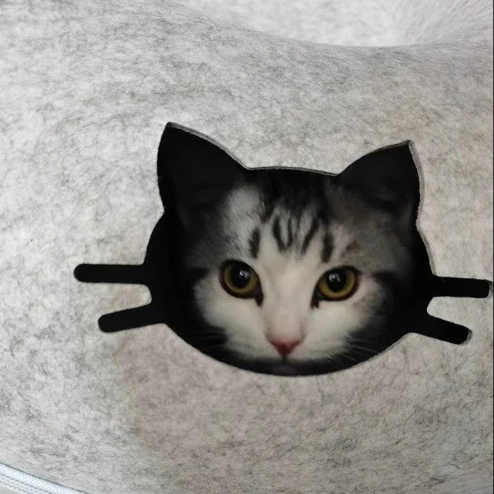 Dailypets Felt Cat Tunnel Bed with Enclosed Double-Layer Hideaway for Play and Rest