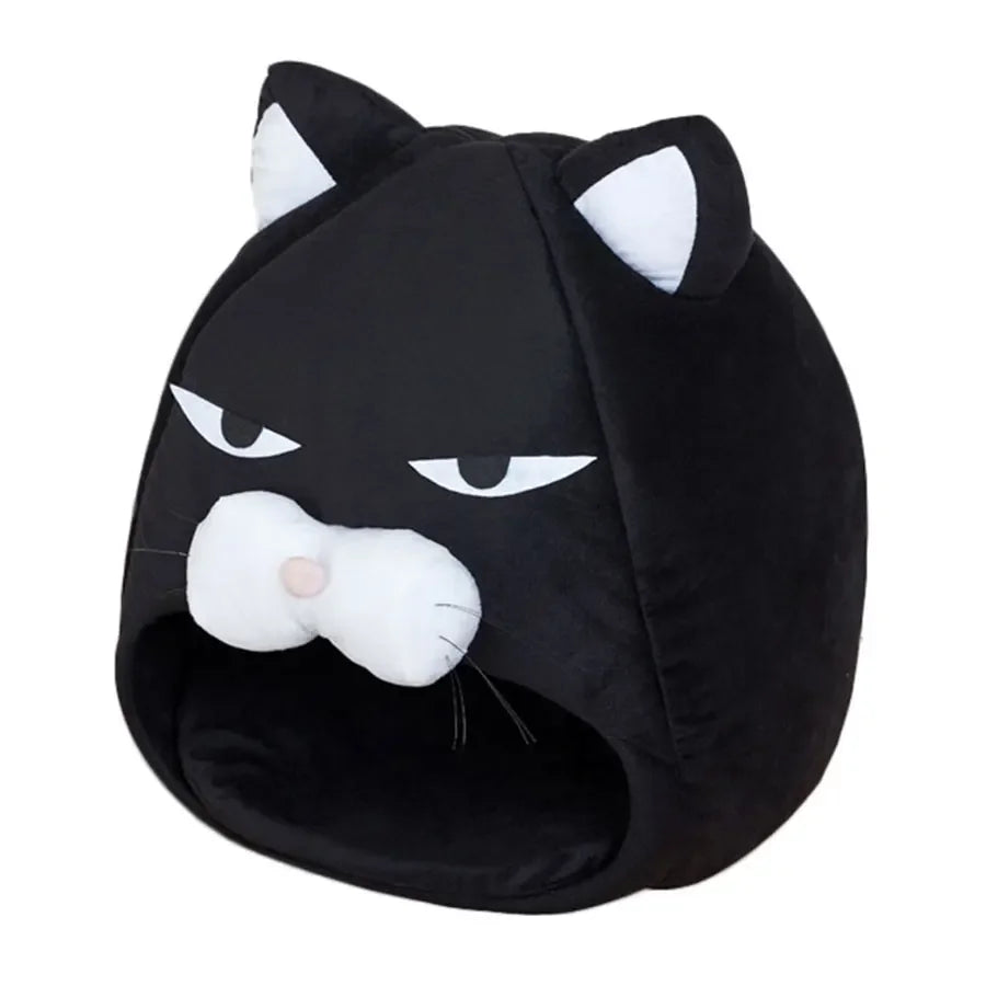 Dailypets Black Cat Cave Bed with Soft Plush Interior and Cozy Enclosed Sleeping Space