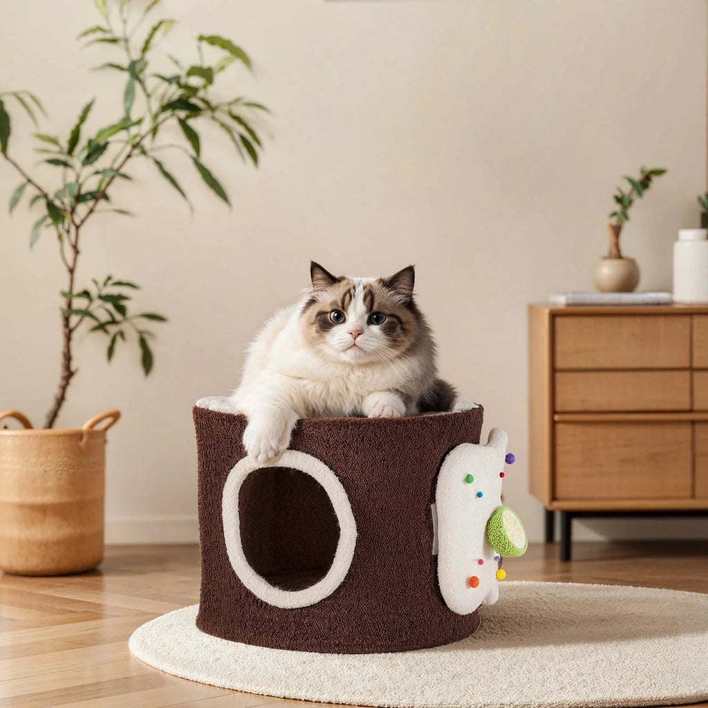Dailypets Cozy Cat Hideaway Bed with Teddy Velvet Interior and Enclosed Sleeping Space