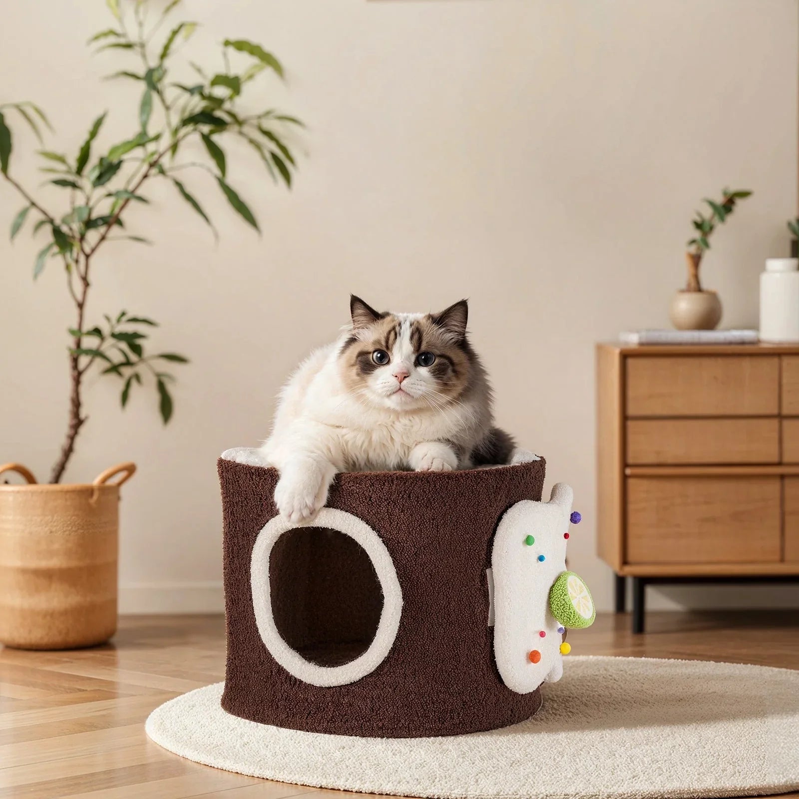 Dailypets Cozy Cat Hideaway Bed with Teddy Velvet Interior and Enclosed Sleeping Space