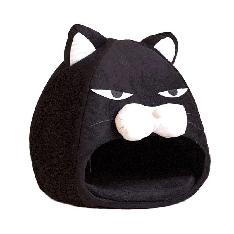 Dailypets Black Cat Cave Bed with Soft Plush Interior and Cozy Enclosed Sleeping Space