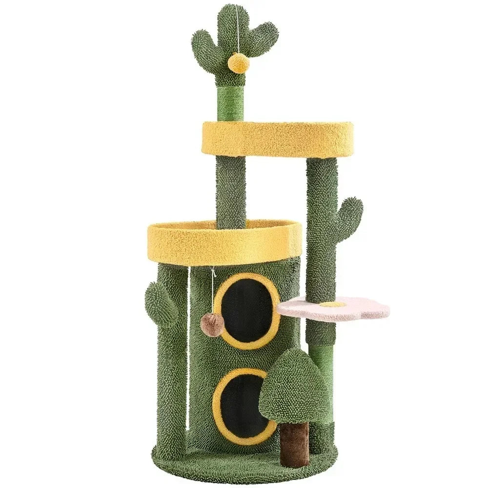 Dailypets Succulent-Inspired Cat Tree with Plush Perches, Enclosed Nest and Play Toy