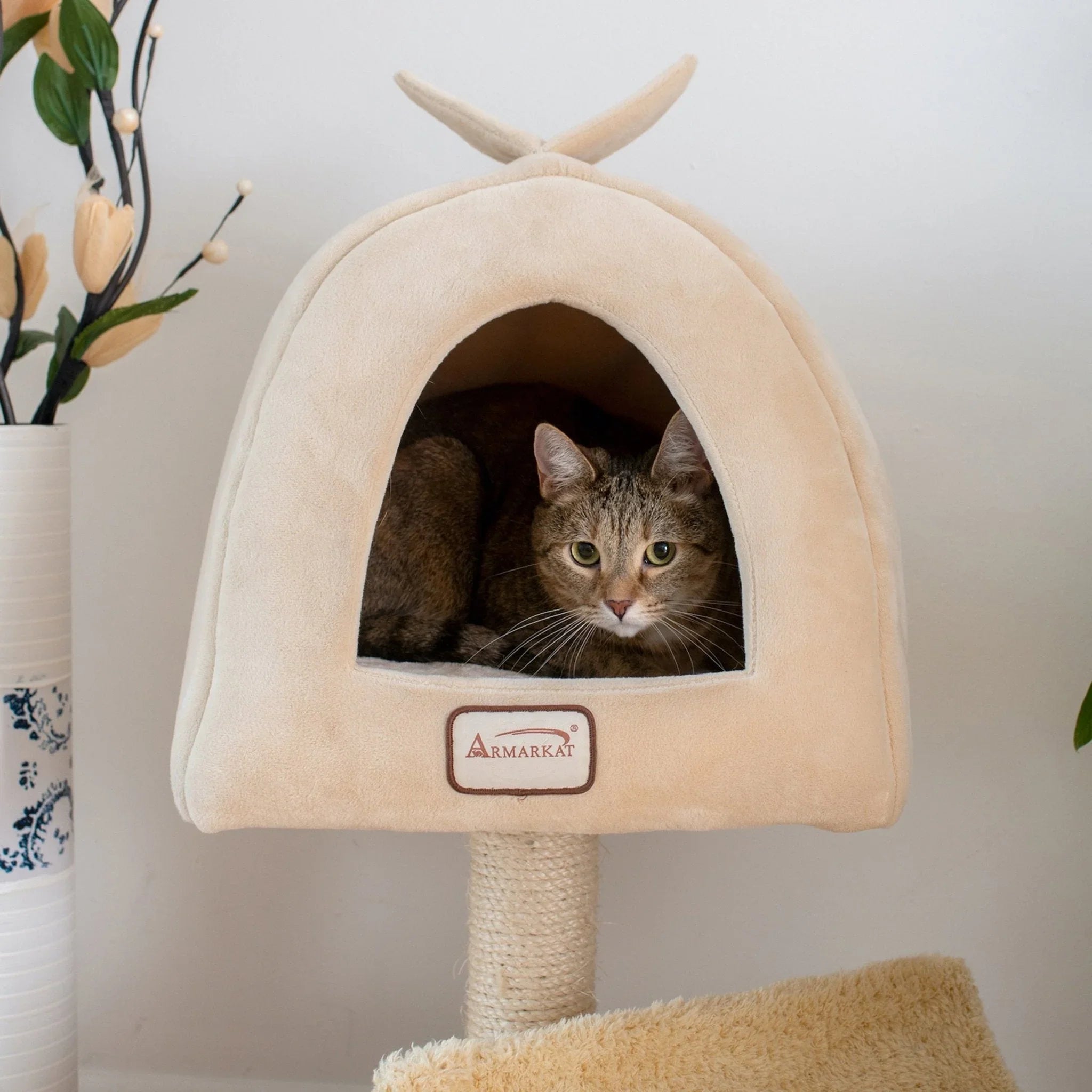 Dailypets Compact Cat Tree with Elevated Cabin Bed, Plush Platform and Sisal Scratching Post