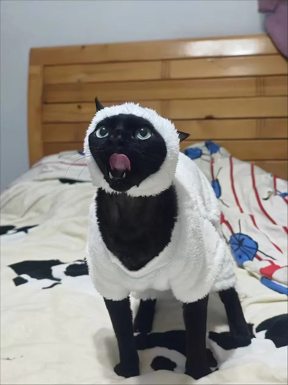 Dailypets Sheep Cat Costume with Soft Fleece and Full-Coverage Design