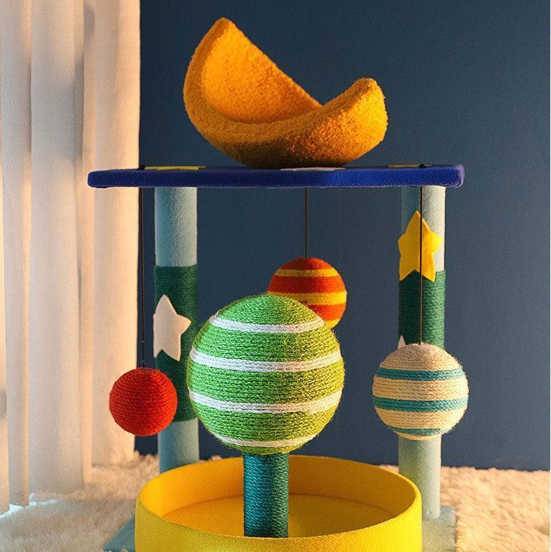 Dailypets Space-Themed Multi-Level Cat Tree with Hammock, Scratching Posts and Cozy Resting Areas