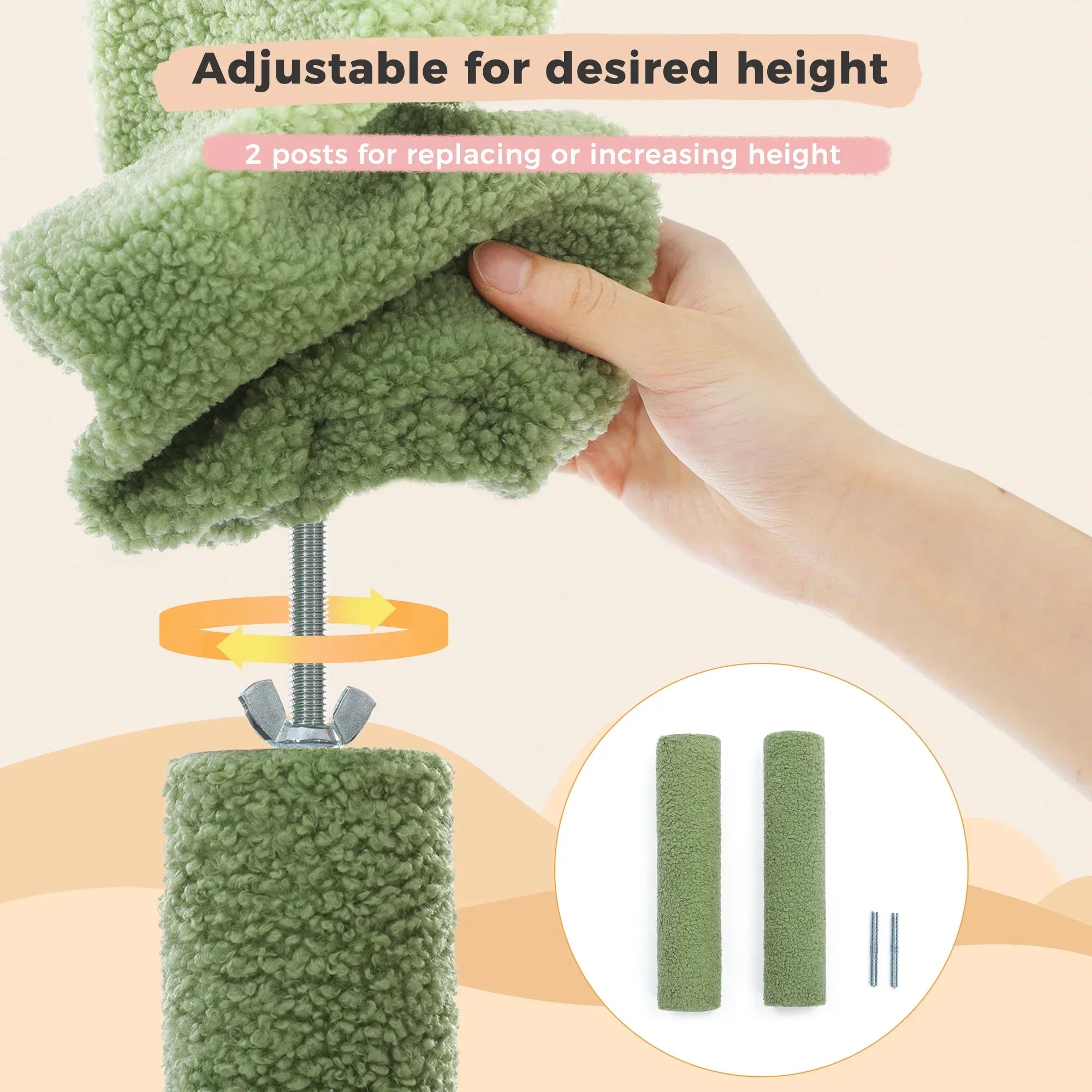 Dailypets Tall Cactus Cat Tree with Rattan Hanging Bed, Cozy Hideaway and Multi-Level Platforms