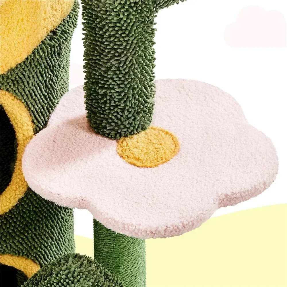 Dailypets Succulent-Inspired Cat Tree with Plush Perches, Enclosed Nest and Play Toy