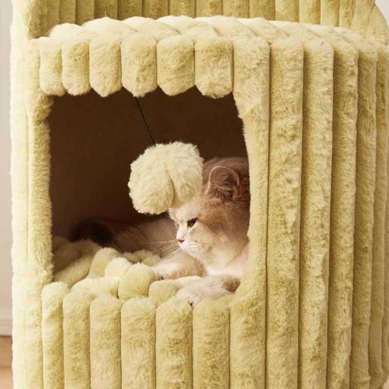Dailypets Flower Cloud-Top Cat Tree with Fruitwood Posts and Cozy Cat Cave for Indoor Cats
