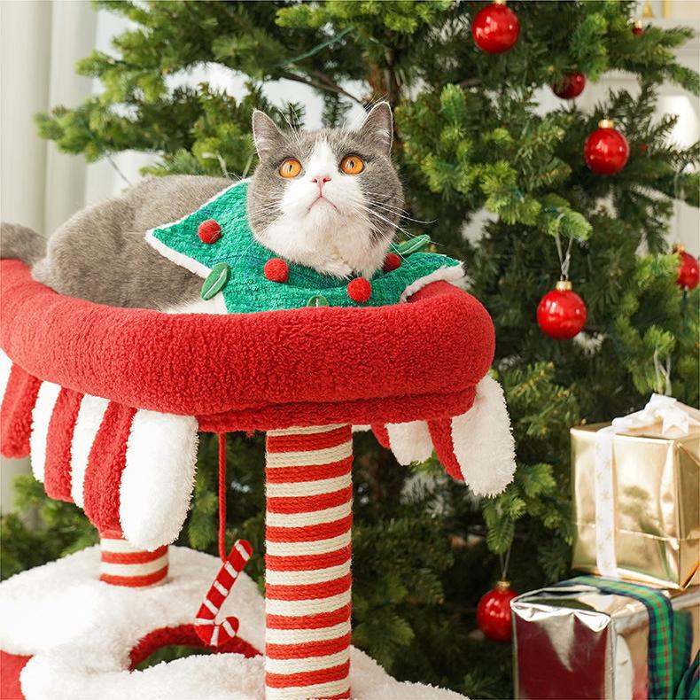 Dailypets Christmas Cat Activity Tree with Connected Cat Houses and Scratching Posts