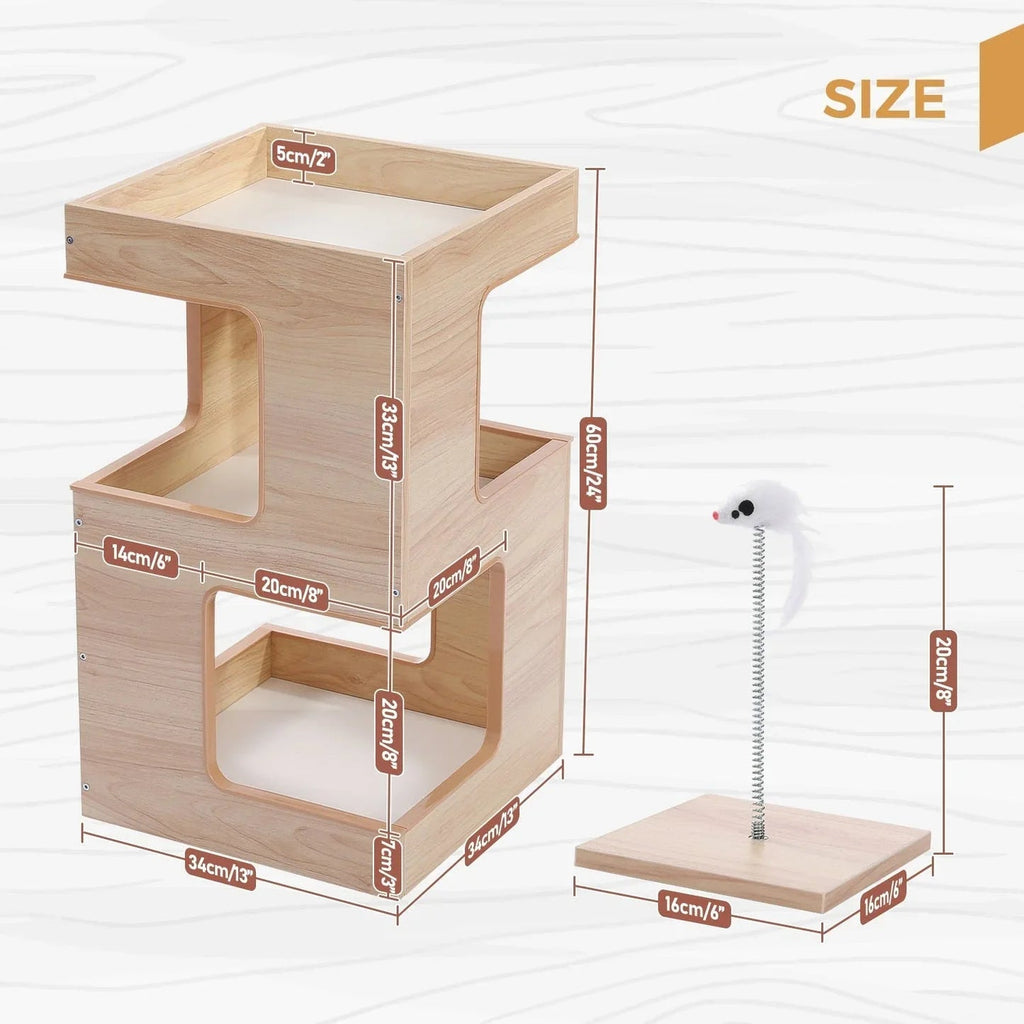 Dailypets Modern Side Table Cat Tree with Cozy Cat Condo, Scratching Post and Open Loungers
