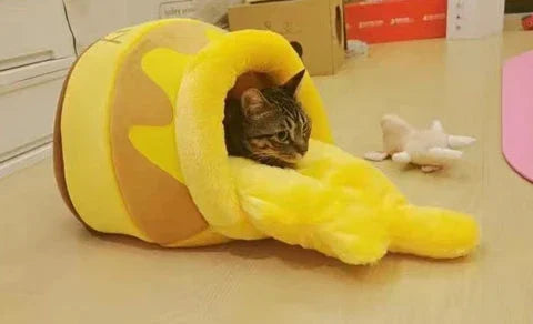 Dailypets Velvet Cat Cave Bed – Honey Pot Design with Removable Inner Cushion