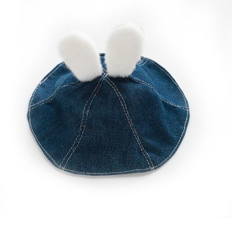 Dailypets Denim Rabbit Ear Cat Hat with Adjustable Drawstring for Photo Sessions