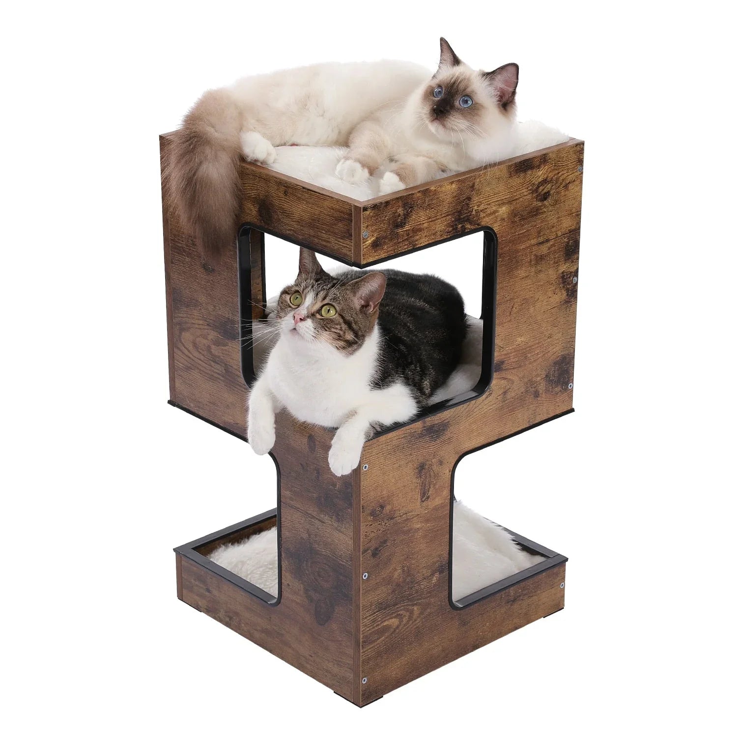 Dailypets Modern Side Table Cat Tree with Cozy Cat Condo, Scratching Post and Open Loungers