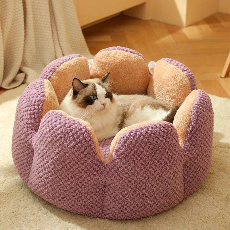 Dailypets Cloud-Soft Cat Bed – Lotus Petal Bolster Nest for Cats and Small Pets
