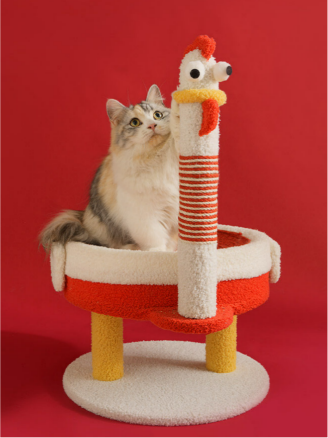Dailypets Chicken Cat Scratching Post with Cozy Cat Bed and Sisal Scratching Pole